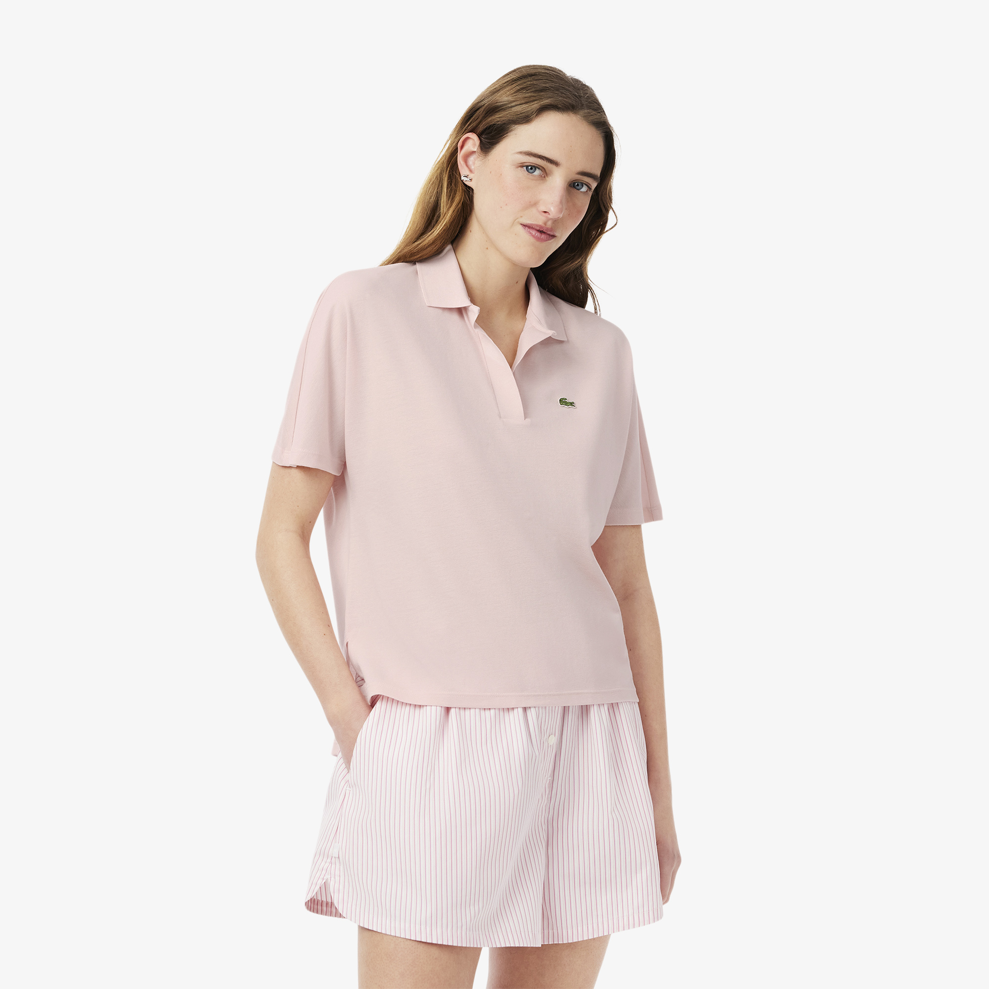 Женская рубашка-поло Lacoste из струящегося хлопка свободного кроя