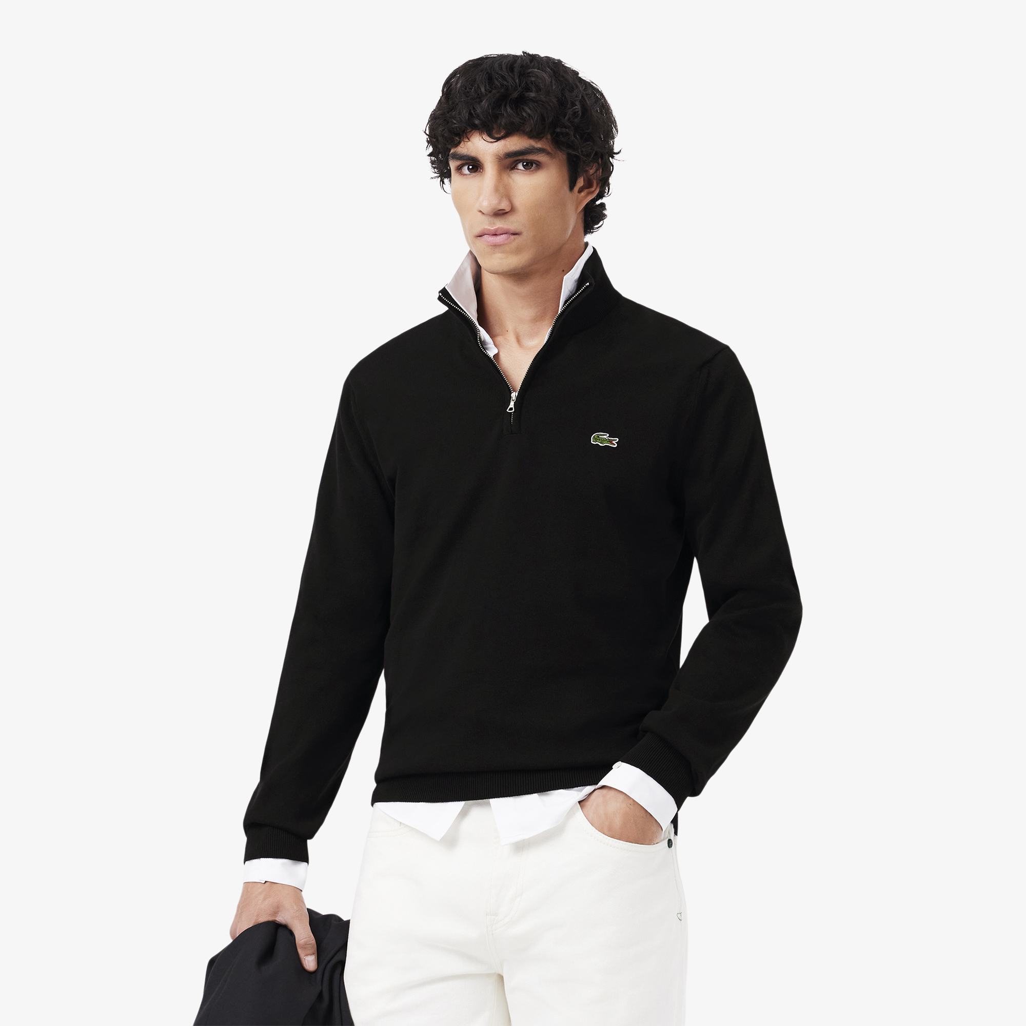 Мужской хлопковый свитер Lacoste на молнии с высоким воротом