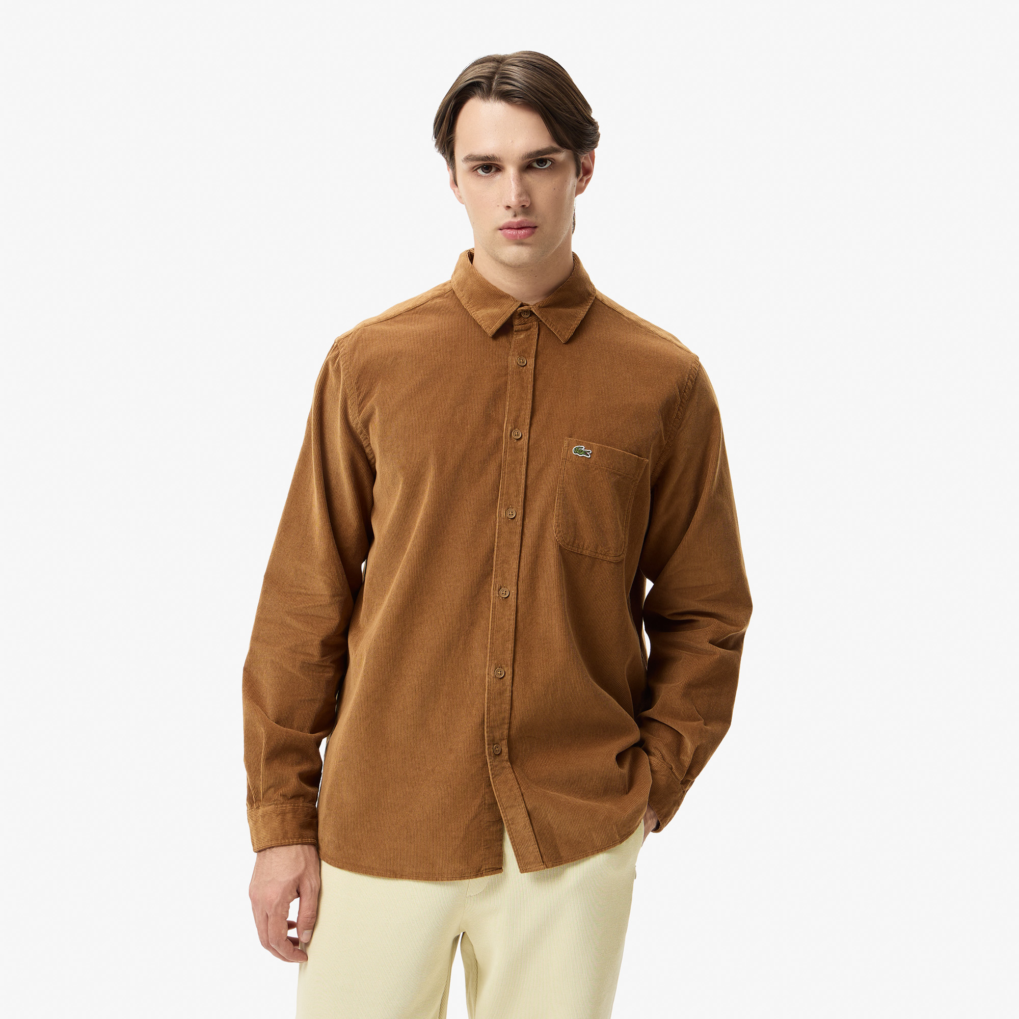 Мужская хлопковая велюровая рубашка Lacoste стандартного кроя