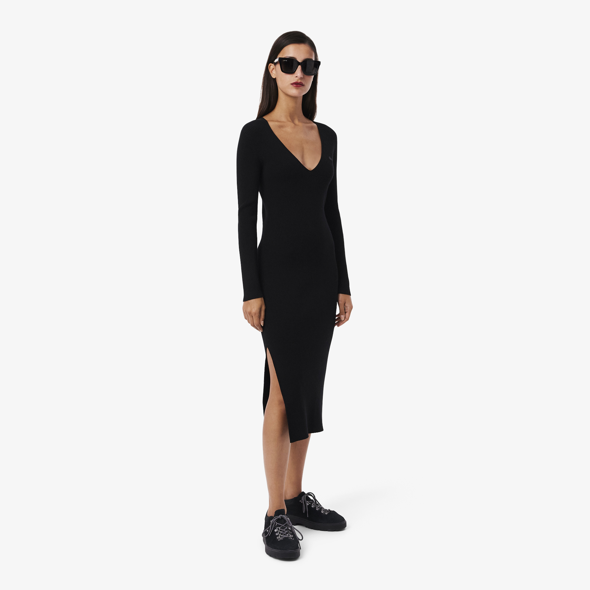Длинное бесшовное платье Lacoste с боковым вырезом и длинным рукавом