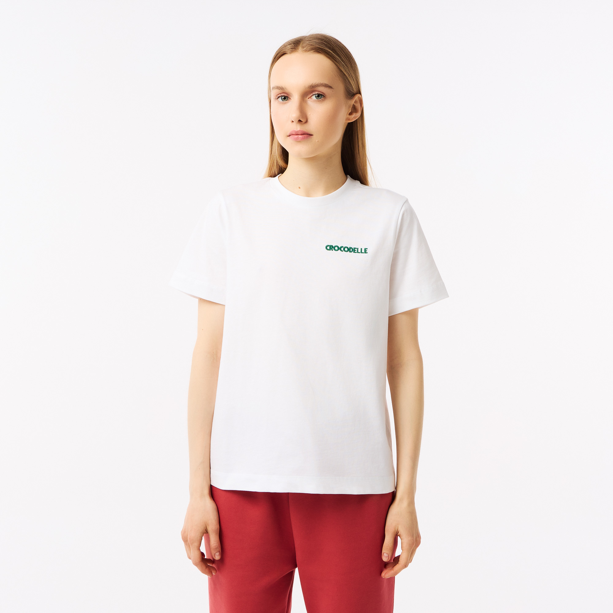 Женская хлопковая футболка Lacoste Do you speak