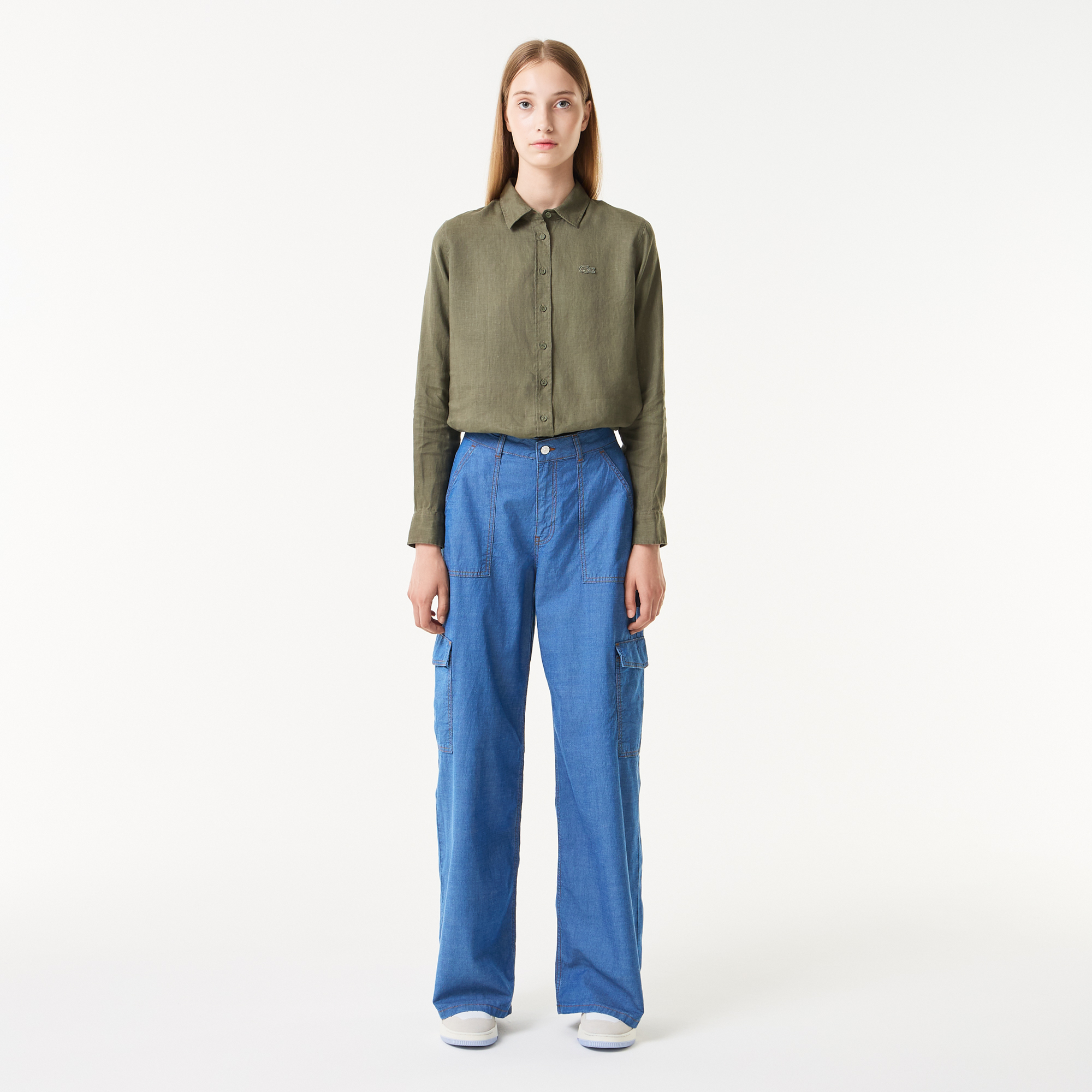 Женские прямые джинсовые брюки Lacoste свободного кроя из смеси льна