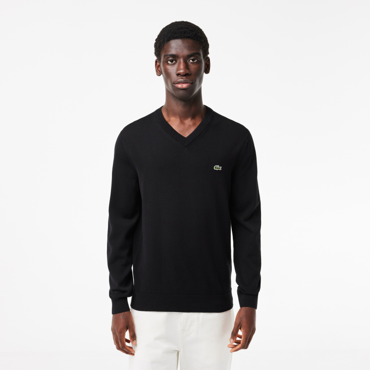 Мужской Мужской хлопковой свитер Lacoste с V-образным вырезом
