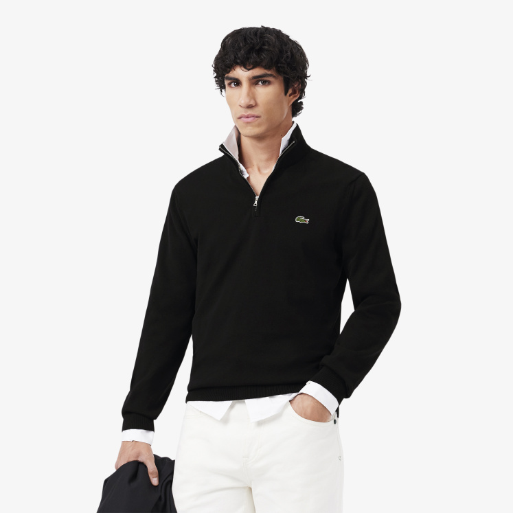 Мужской Мужской хлопковый свитер Lacoste на молнии с высоким воротом