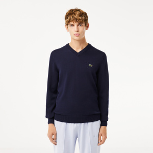 Мужской Мужской хлопковой свитер Lacoste с V-образным вырезом
