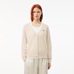 Женский Кардиганы Женский шерстяной кардиган Lacoste с v-образным вырезом