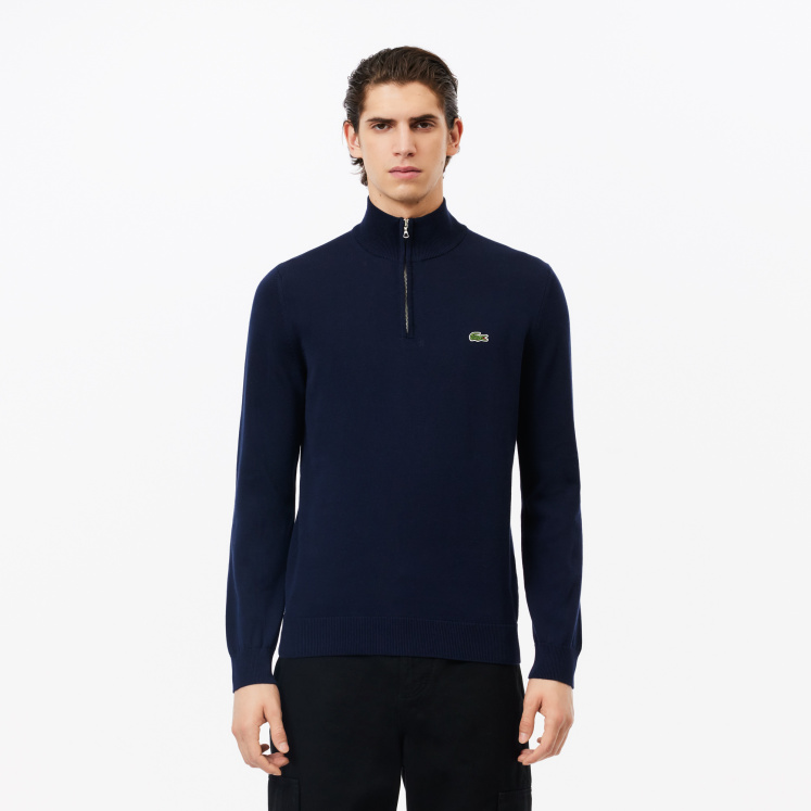 Мужской Мужской хлопковый свитер Lacoste на молнии с высоким воротом